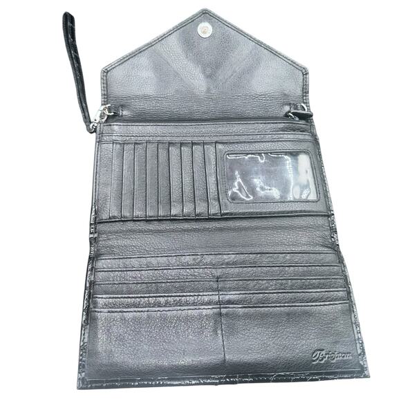 Brighton Shiny Black Croc Embossed Leather Wristlet Wallet Clutch - Picture 9 of 16